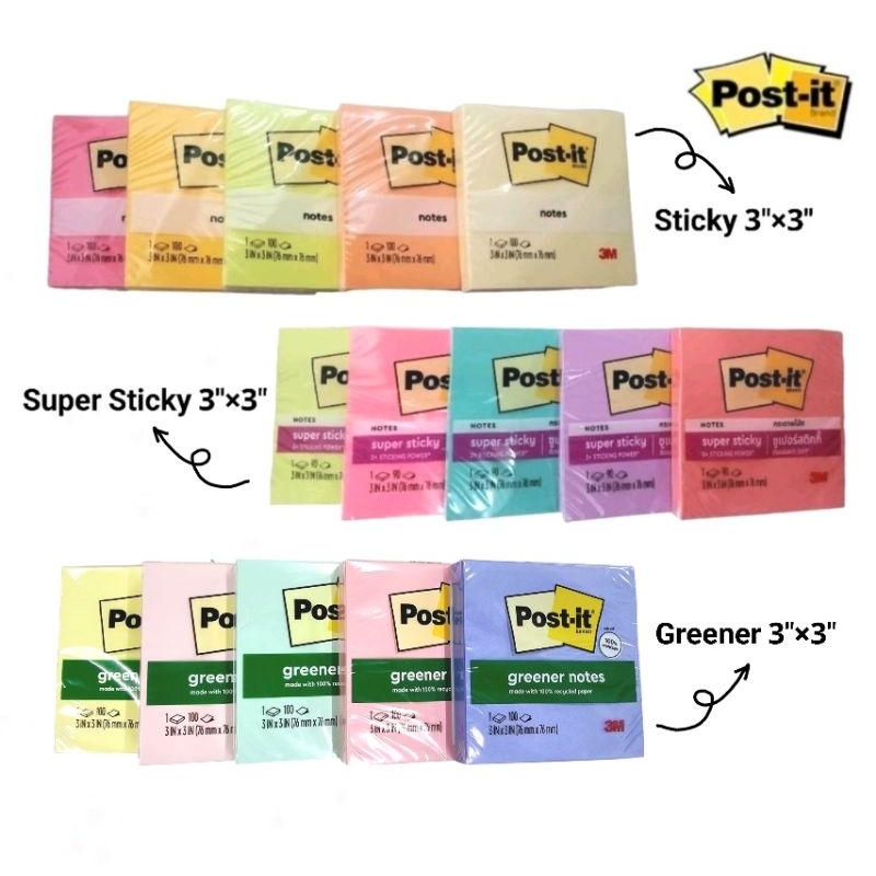 3M Post-it Notes โพสต์-อิท โน้ต 654 กระดาษโน๊ตมีกาว Super Sticky, Greener Notes, Super Sticky Recycled Paper ขนาด 3"×3"