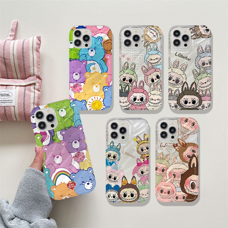 สีสันน่ารักการ์ตูนหมีสายรุ้งเคสโทรศัพท์ใสสำหรับ iPhone 7Plus 11 15 13 14 12 Pro Max XR X XS Max 14 6s 7 15 6 8 Plus