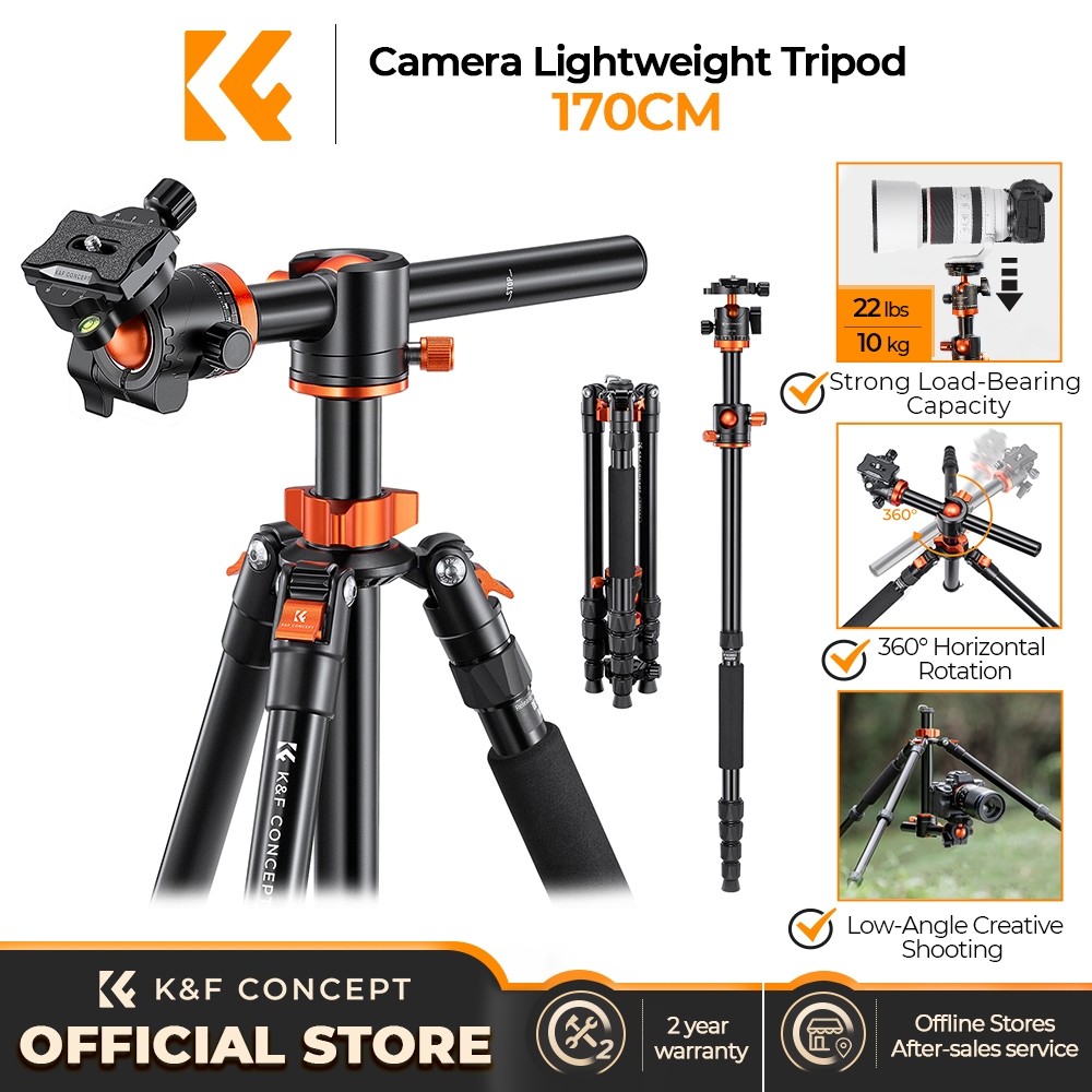 K&F CONCEPT T Series ขาตั้งกล้อง T255A4 + BH-32L เพลากลางไขว้ด้านหลังพับได้เท้าเดียวแบบถอดได้