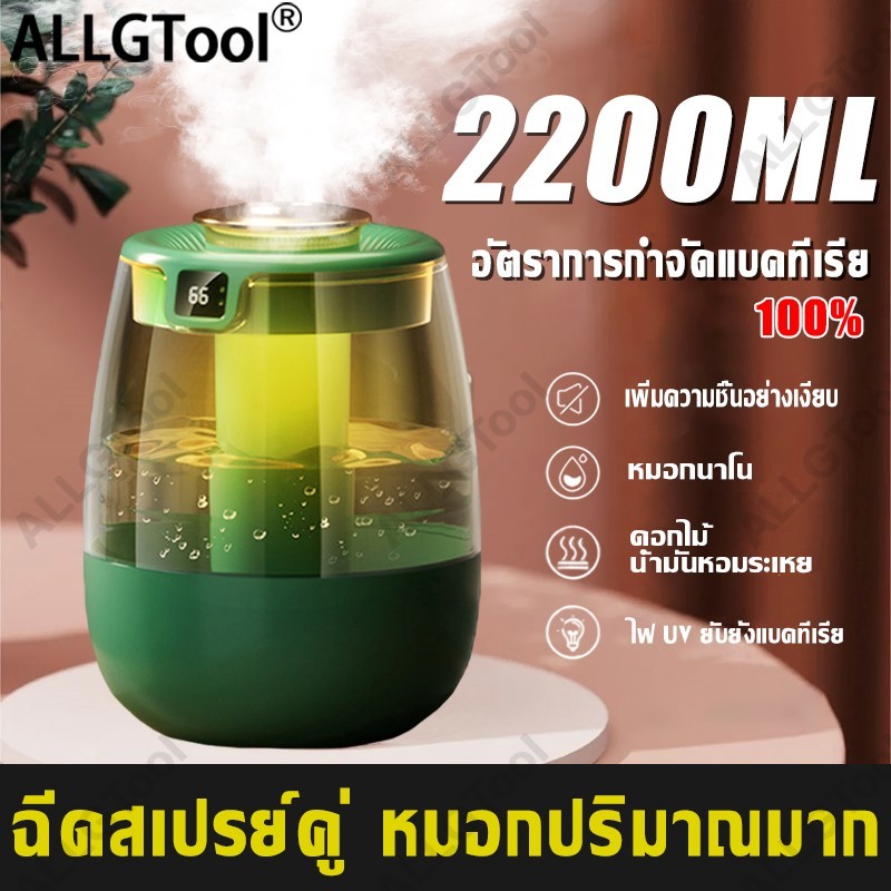 เครื่องพ่นอโรม่า ALLGTool 2200ml เครื่องพ่นอโรม่าภูเขาไฟ เครื่องพ่นไอนำไร้สาย LED Humidifier ใส่น้ำหอมได้ เครื่องพ่นไอ