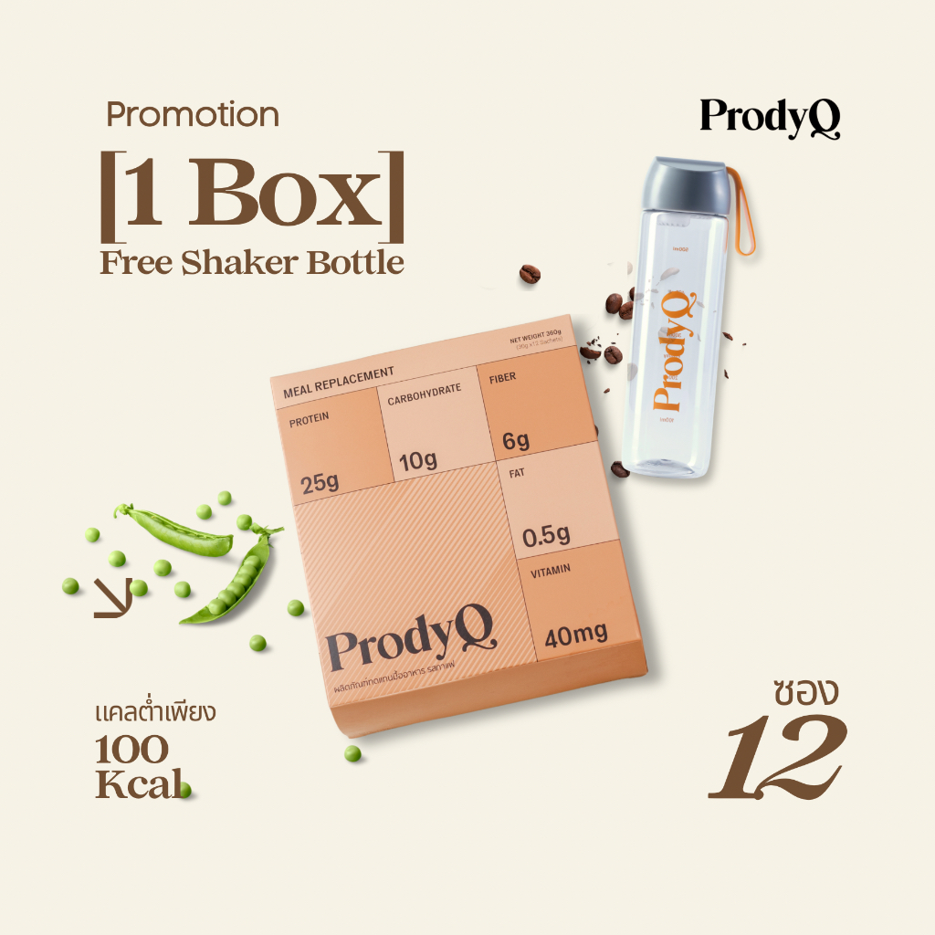[1กล่อง ฟรีขวด] ProdyQ มื้ออาหารพร้อมดื่ม รสกาแฟ Plant Based Meal Replacement coffee flavor