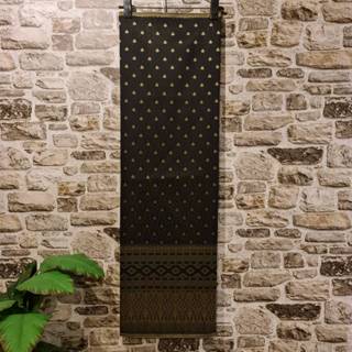 104.ผ้าฝ้าย ผ้าทอทั้งผืน ลายยกดอกลำพูน สีดำ