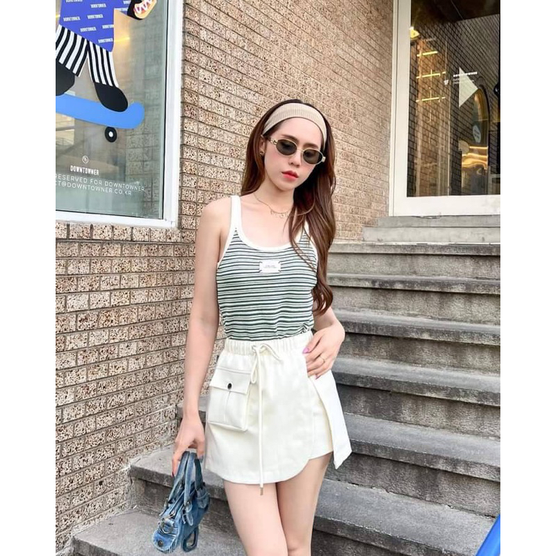 WAFFLE COTTON CREAM SKIRT