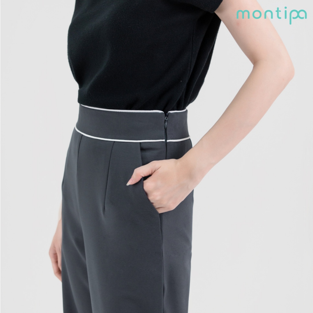 Montipa กางเกงกระบอกกลาง ซิปข้าง ดีเทลแต่งขอบเอว ช่วยทำให้ลุคดูไม่เรียบจนเกินไป  เนื้อผ้า Span D  45PWR64 ราคา ถูกที่สุด ดีลบีเคเค แกลเลอรีภาพที่ 2