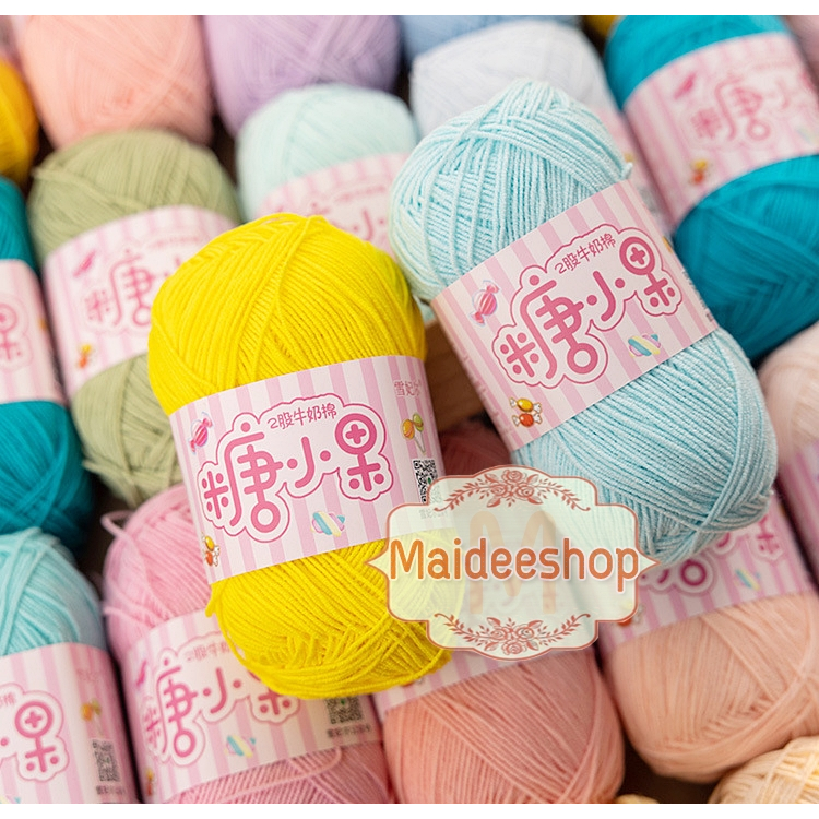 ไหมพรมคอตตอน+อะคริลิค 2Ply เกรดพรีเมี่ยม  ไหมพรมเส้นเล็ก 1.3-1.5 mm. น้ำหนัก 40กรัม ไหมมีความนิ่ม นุ่ม ไม่ขึ้นขนค่ะ