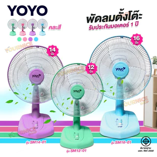 พัดลมตั้งโต๊ะ (ใบพัดใส) YOYO 12/14/16 นิ้ว สีพาสเทล (คละสี)