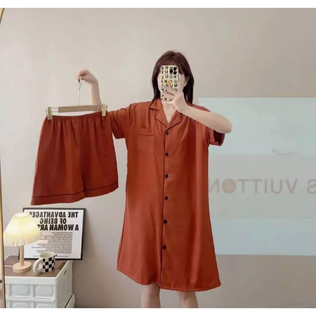 ชุดนอนกระโปรงผ้าไหมอิตาลี + กางเกงขาสั้น 2XL