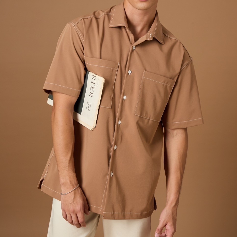 TWENTYSECOND เสื้อเชิ้ตแขนสั้น ผ้า Rayon รุ่น Bart Short Sleeves Shirt - น้ำตาล / Brown