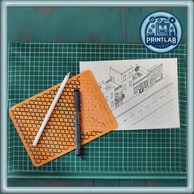 ไม้บรรทัดวาดรูป Isometric perspective drawing line help template ขนาด A5