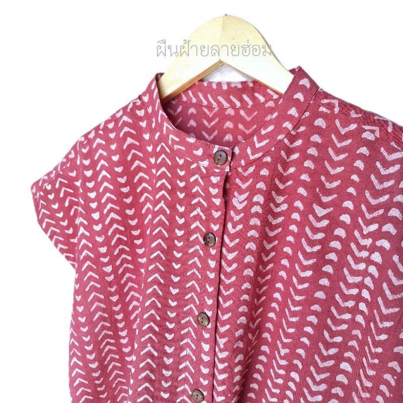 เสื้อคอจีน กระดุมหน้า แขนล้ำ ผ้าCottonอินเดีย