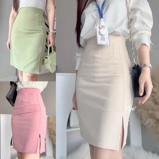 ❤️กระโปรงสาวออฟฟิศ❤️ทรงเอตรง (รุ่นสีพื้น) ใส่ทำงาน ผ่าหน้า ยาว 20-21 นิ้ว มีซับใน