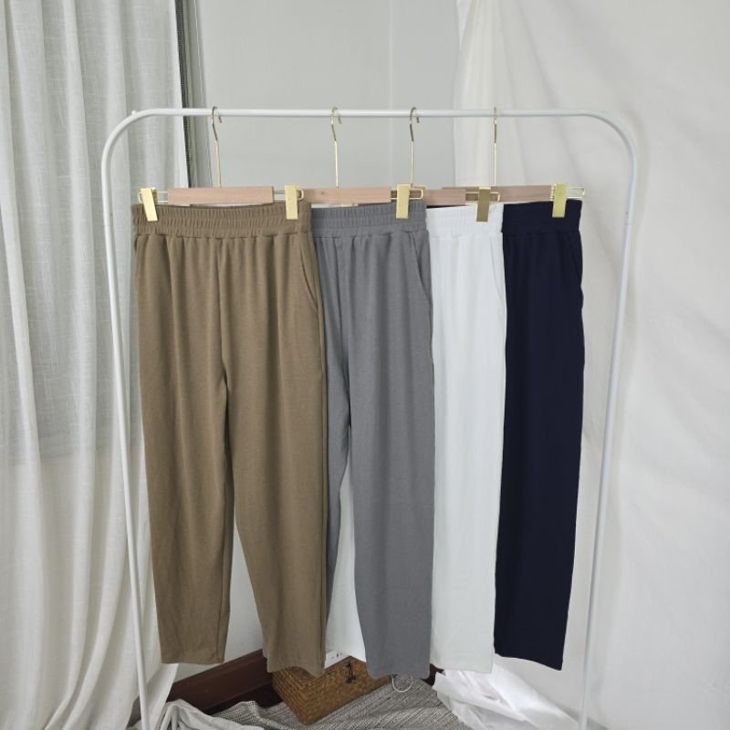 [ P4 ] WARA  กางเกงสบายพุง ทรงบอย ผ้าร่อง