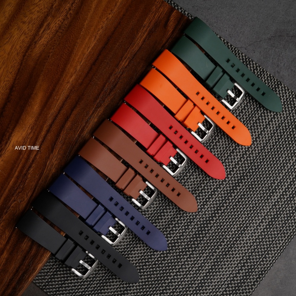 สายนาฬิกายาง Premium FKM มี Quick Release คุณภาพสูง นิ่ม ทน Flat Style 18, 19, 20, 21, 22 mm [V13]