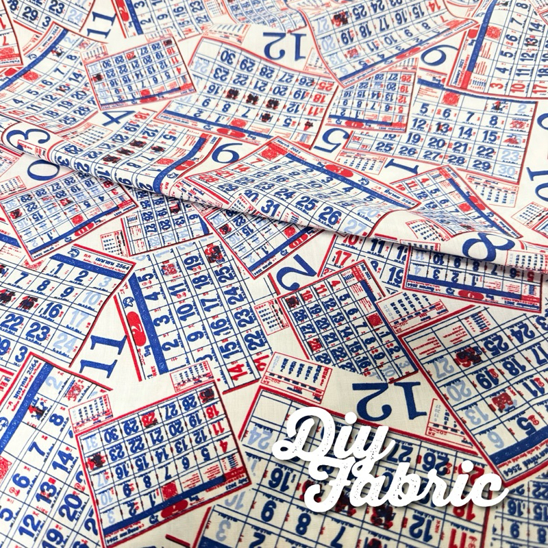 ผ้าลายลอตเตอรี่ ผ้าลายปฏิทิน คอตตอนทีซีลายปฏิทิน ลอตเตอรี่ ตัดชุด เดรส เสื้อ