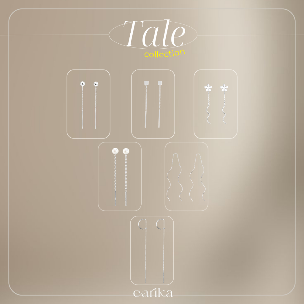 earika.earrings – tale collection ต่างหูห้อยสายโซ่ก้านเงินแท้ชุบทองคำขาว ผิวแพ้ง่ายใส่ได้