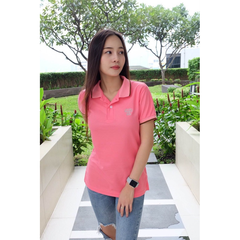 Minimal Polo เสื้อโปโล สีชมพูปกขีดเล็ก