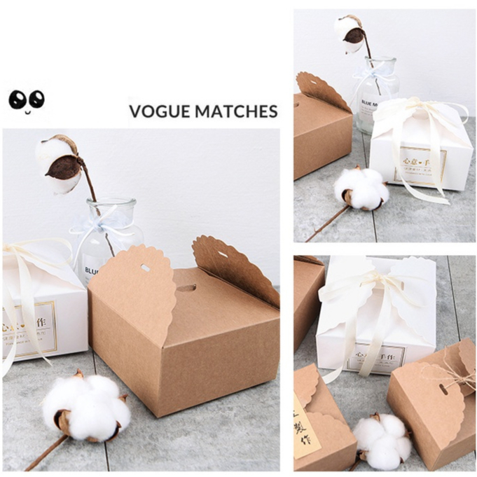 bag กล่องของขวัญ กระดาษคราฟท์สีน้ำตาล/สีขาว จัดเบรก ใส่ของชำร่วยพรีเมี่ยม ขนาด10.5*10.5*6 cm
