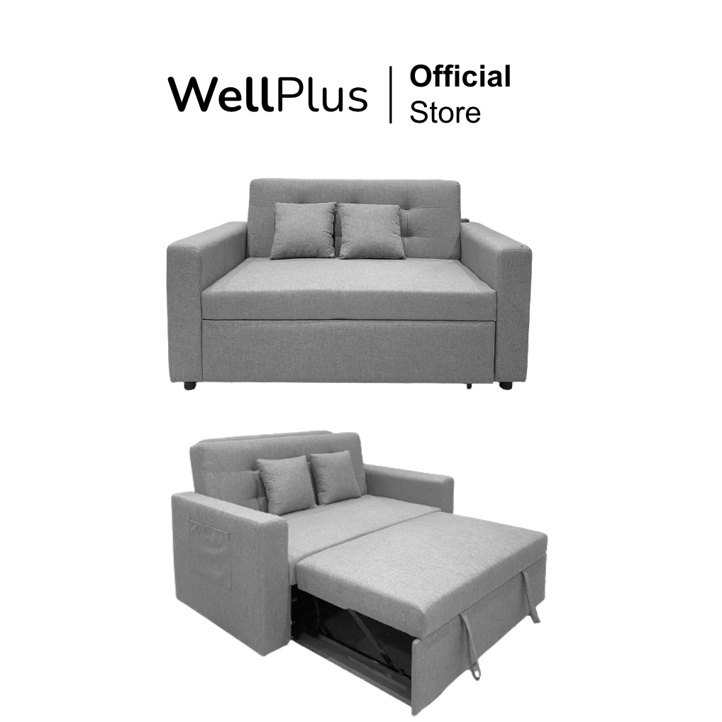 Wellplus โซฟาผ้าเบด Spaco 2 ที่นั่ง รุ่น ดึงนอนได้ ( สปาโก้ ) ขนาด (135x139x93) ผ้าหุ้มระบายอากาศ แถมฟรีหมอนอิง 2ใบ