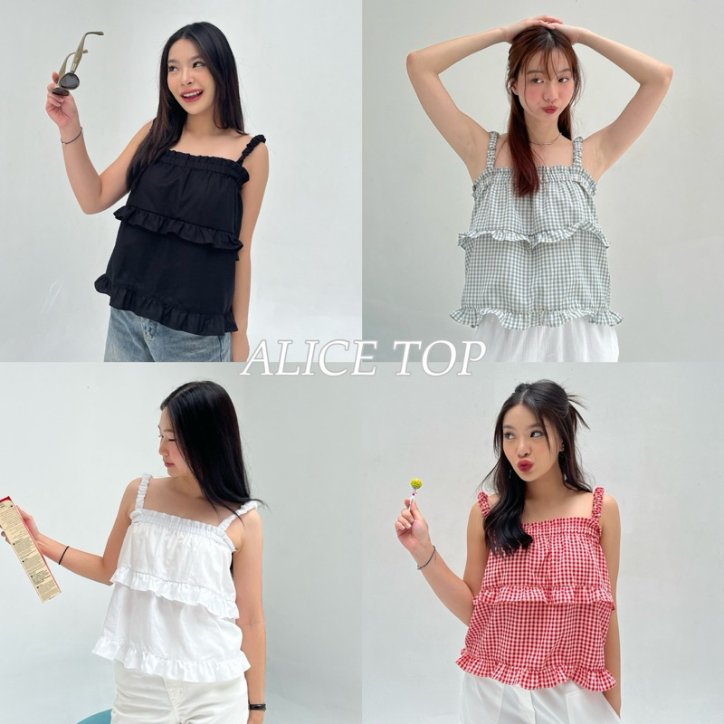 ALICE TOP - เสื้อแขนกุด ดีเทลจับจีบระบาย ขอบเสื้อบนเป็นสม้อค (nita.bkk)