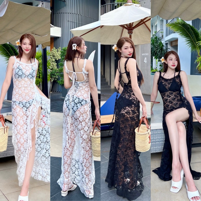 Sunny dress เดรสยาวผ้าลูกไม้ซีทรู