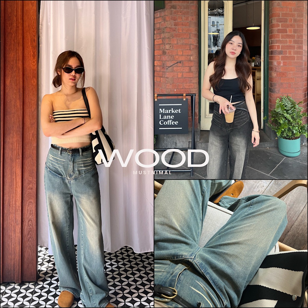 (พร้อมส่ง) MUSTNIMAL | WOOD denim กางเกงยีนส์สไตล์เกาหลี JE002