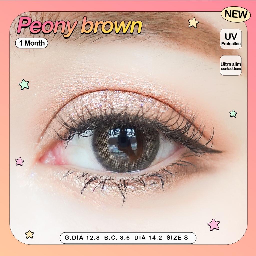 คอนแทคเลนส์ Peony สีน้ำตาล เทา พร้อมส่งแบบปกติ และค่าสายตาสั้น 0.00- 7.00 (สายตาที่มีในลิสกดสั่งได้เ