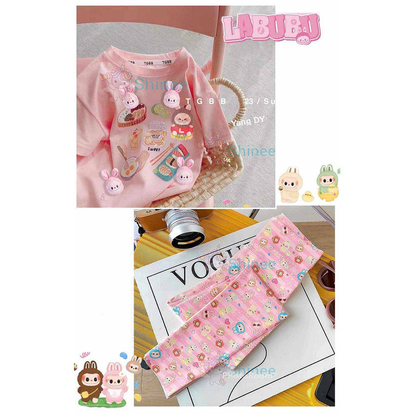 ชุดเข้าเซตสำหรับเด็กผู้หญิง เสื้อ + กางเกง ลายลาบูบู้ Labubu พร้อมส่ง