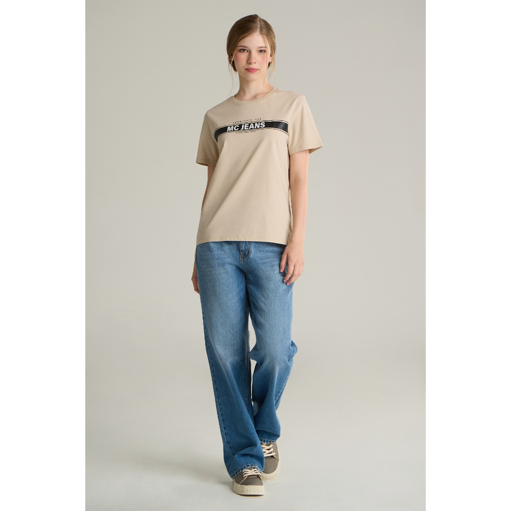 Mc jeans เสื้อยืดแขนสั้นผู้หญิง คอกลม สีครีม MTTZ775