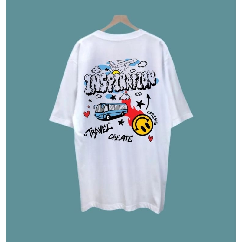 Happier than ever เสื้อยืดโอเวอร์ไซส์สกรีนลายinspiration/สีขาว/สีเทา