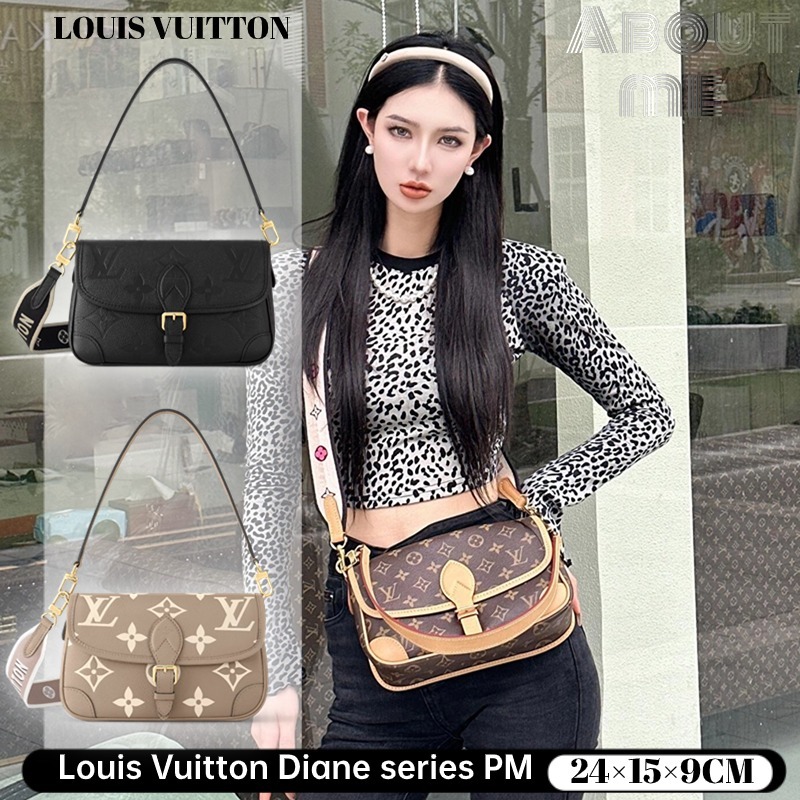 Louis Vuitton Diane series PM classic canvas สายตายาวตามอายุ LV กระเป๋าสะพายข้างผู้หญิง Messenger ba