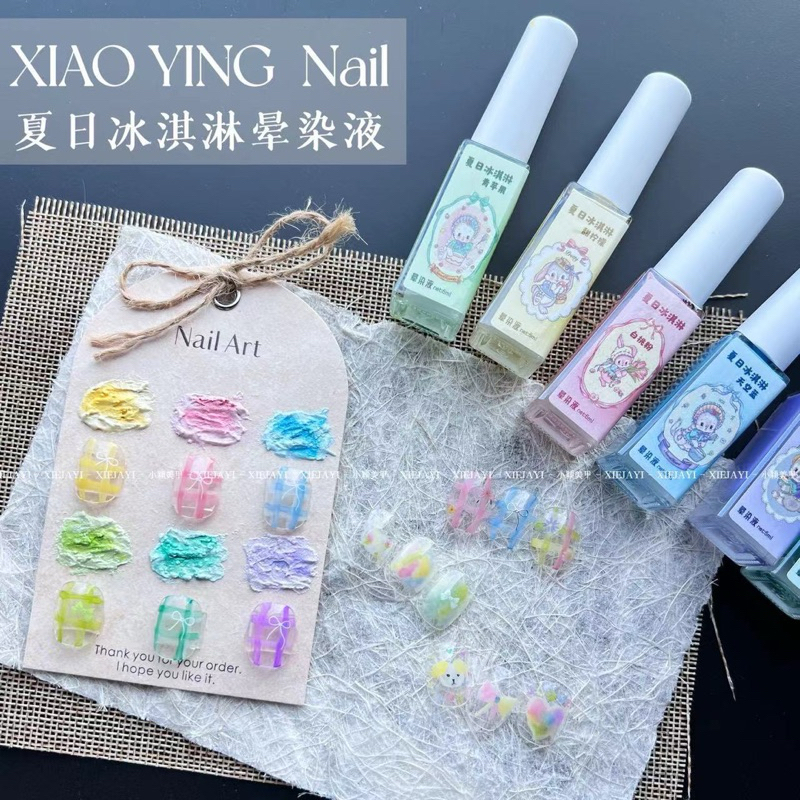 XIAOYING เซ็ตสีทาเล็บ 6 สี (ไม่มีการ์ดสี) ขนแปรงปลายแหลม ใช้เพ้นท์ง่าย สะดวก สีสวยสด