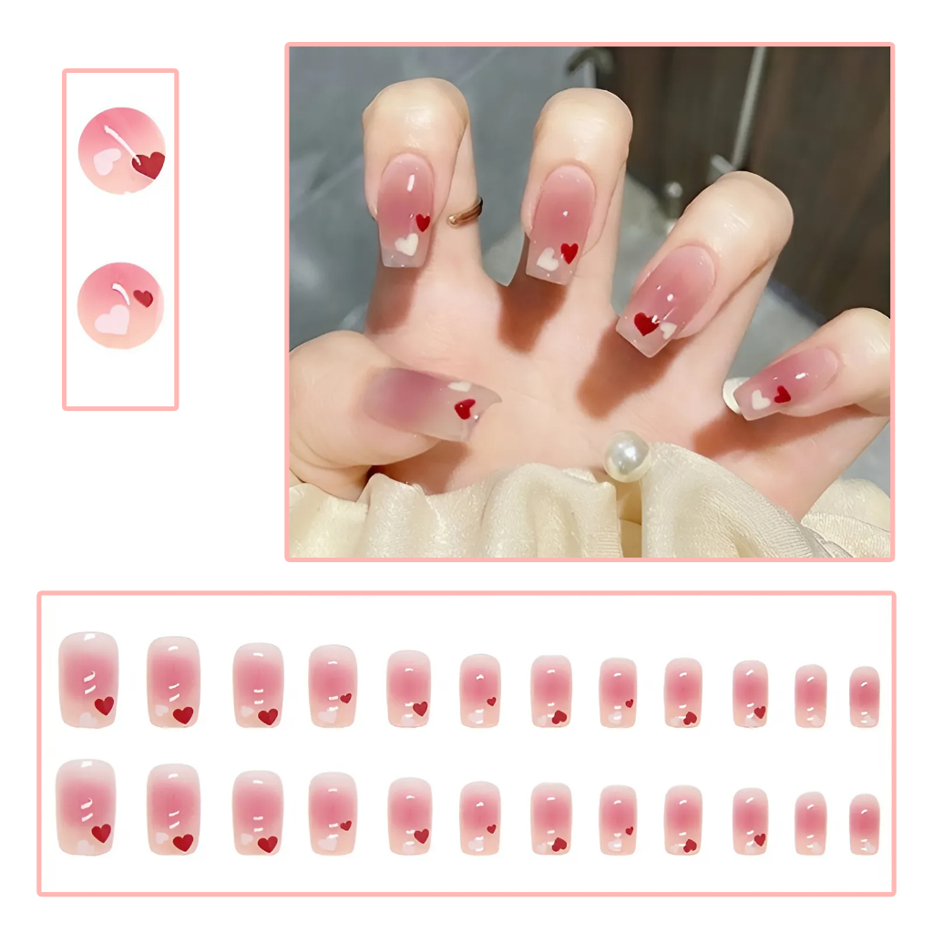 เล็บปลอมแฟชั่นสำเร็จรูป 24 ชิ้น ลายมินิมอลน่ารัก มาพร้อมกาวและตะไบเล็บในตัว ใช้งานง่าย