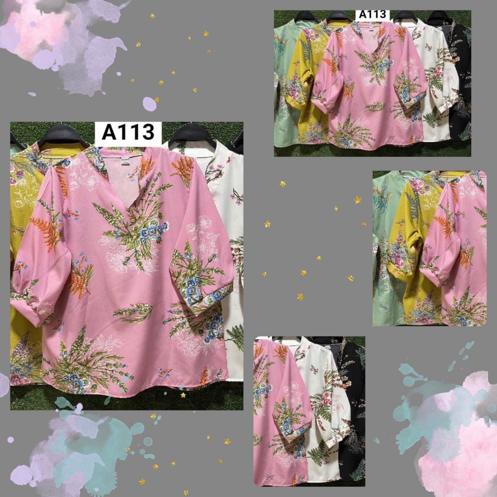 **พร้อมส่ง**A113///เสื้อคอจีนแขนศอกดอกรวงผ้าไหมอิตาลี //ฟรีไซ38-42นิ้ว ยาว24นิ้ว หน้าผ้า42นิ้ว// ราค