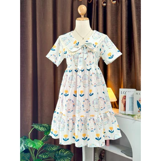 Dress แขนสั้นระบายชายยาว ( vp คอปกลูกไม้ )