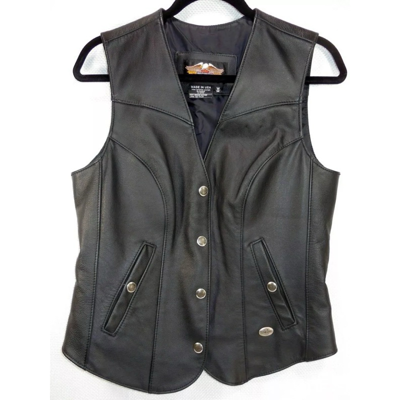 HARLEY-DAVIDSON® USA  sz XL  Black Snap Up Motorcycle Leather Vest 98240-97VW  🌹