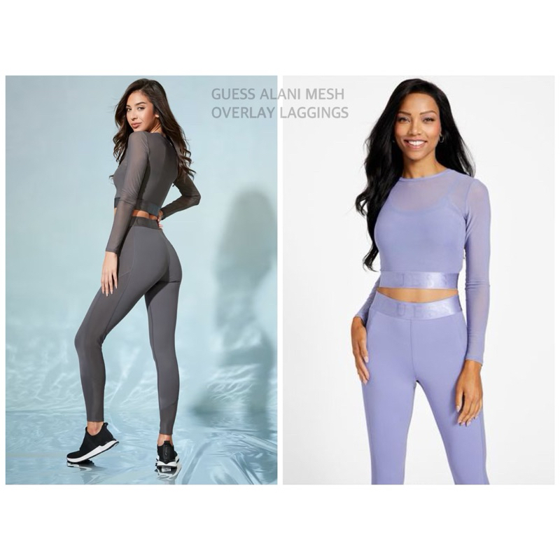 GUESS กางเกงเลคกิ้ง กางเกงโยคะ กางเกงออกกำลังกายเก็บกระชับ ALANI MESH OVERLAY LAGGINGS (B0702)