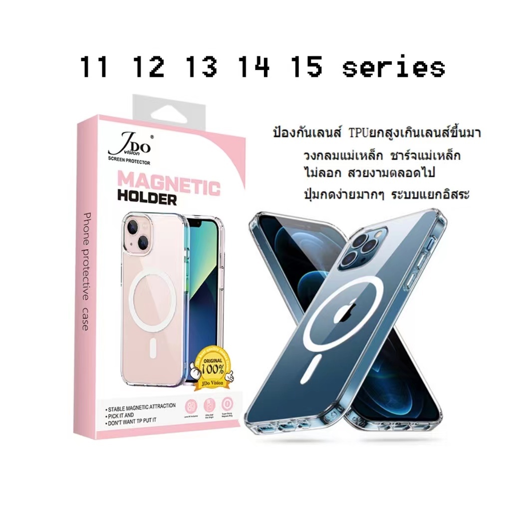 เคสแม่เหล็กแบบใส Magnetic holder สำหรับ 14 13 12 11 15Promax 12Pro 14Plus เคสแม่เหล็กสายชาร์จ.