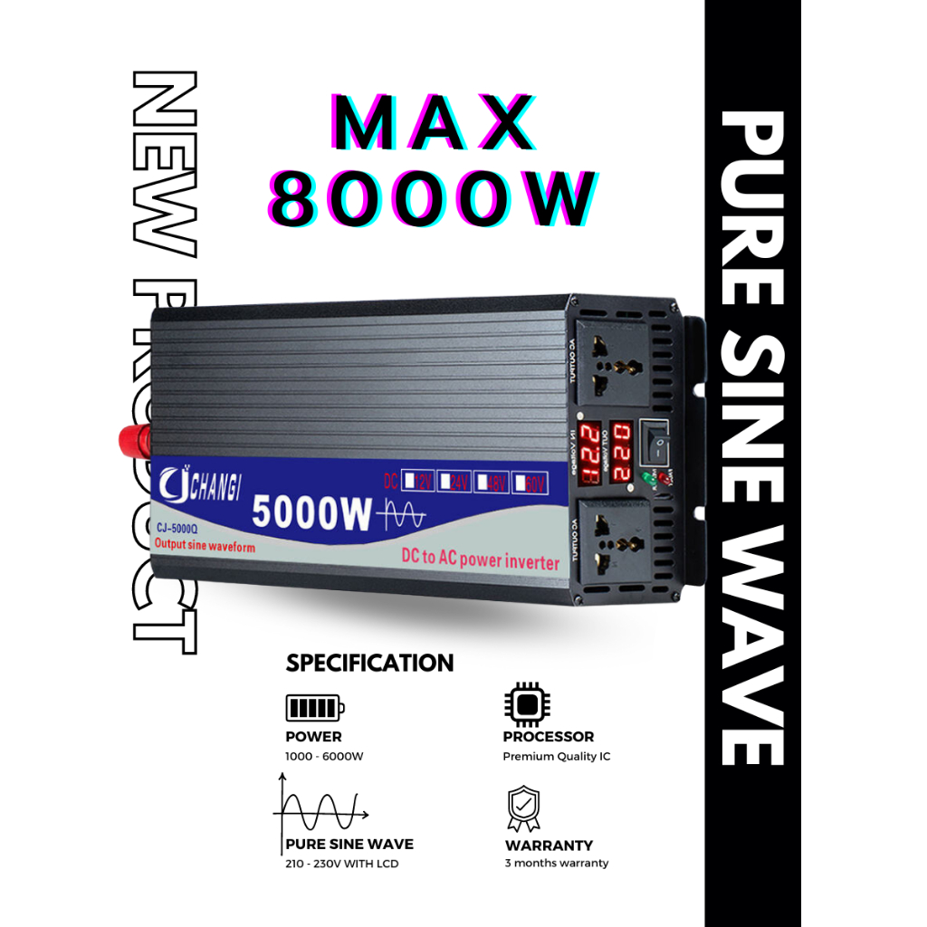 CJ อินเวอร์เตอร์ เพียวซาย Pure sine Wave inverter Off grid หม้อแปลง 220V 50Hz 12V 24V 2000w - 8000w