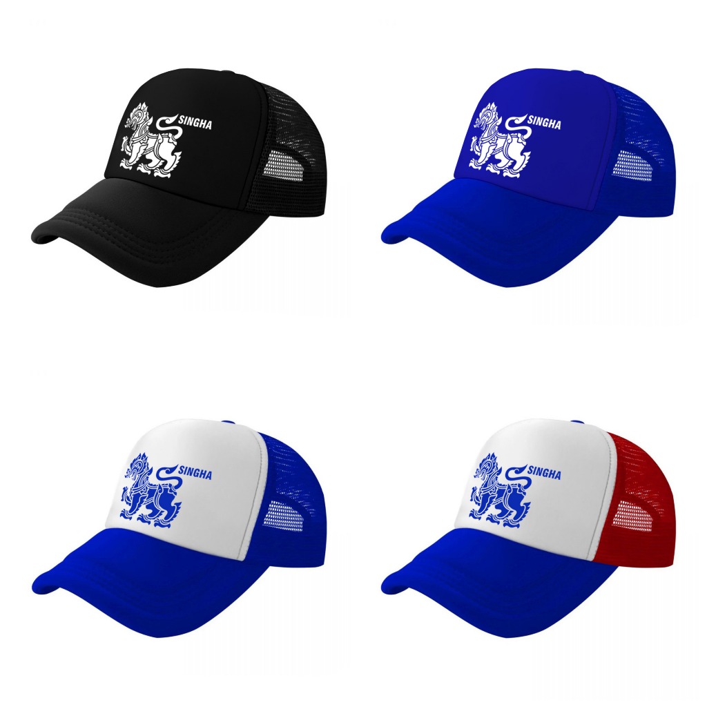 หมวกแก็ป หมวกเบสบอล หน้าบุฟองน้ำ หลังตาข่าย สกรีน SINGHA  LOGO ด้วย Flex pu ขอบเรียบ สวย คมชัด - รูปที่ 4