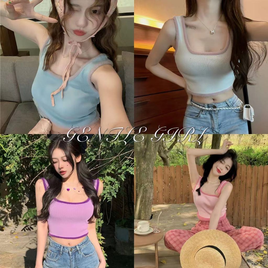 #GG จัดส่งที่รวดเร็ว เสื้อกั๊กแขวน ผู้หญิง ดีไซน์ใหม่ ซอก เพรียวบาง แขนสั้น เสื้อสาวสุดฮอต