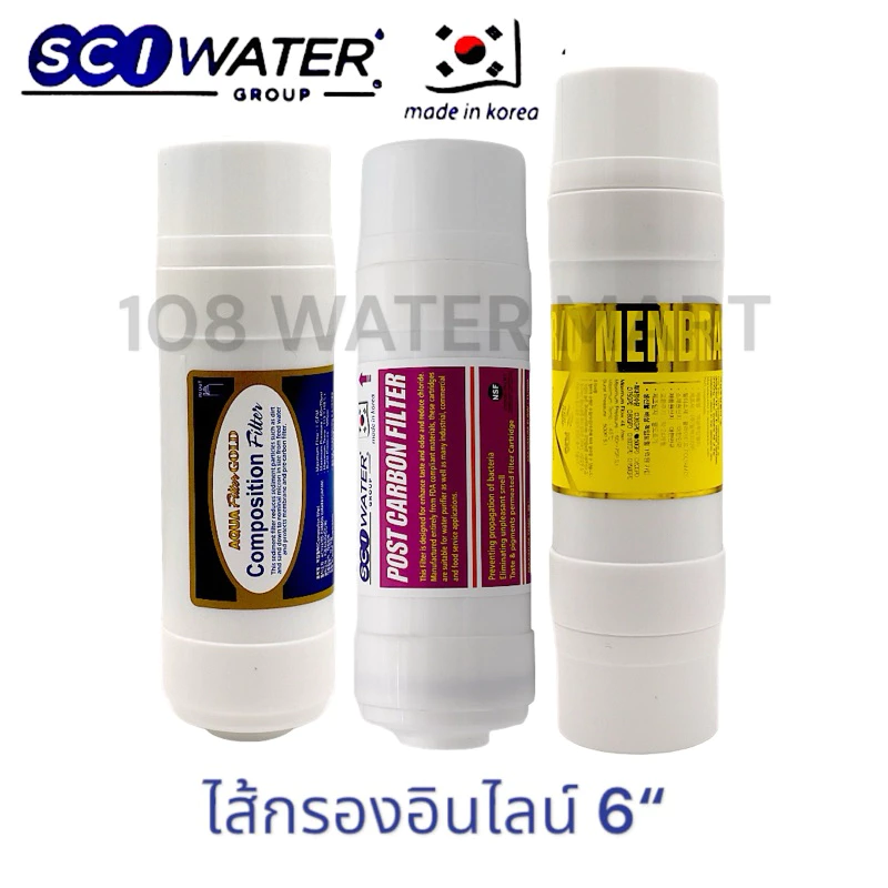 ไส้กรองน้ำอินไลน์ SCI Water รุ่น U Type 6 นิ้ว Neo Sense / RO 50 GPD / Post Carbon