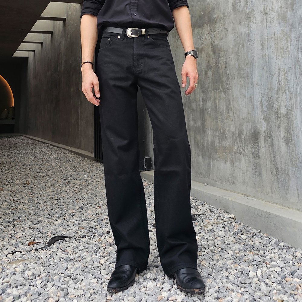 Golden Zebra Jeans กางเกงยีนส์ชายสีดำซุปเปอร์แบล็คทรงขากระบอกใหญ่ ผ้าไม่ยืดเอวสูงไซส์เล็กไซส์ใหญ่ #209BK