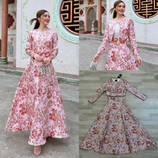 ( L-XL)  Aiyarin  📣พร้อมส่งชุดเซ็ทเสื้อคอกลมแขนยาวผ้าทอลายดอ…