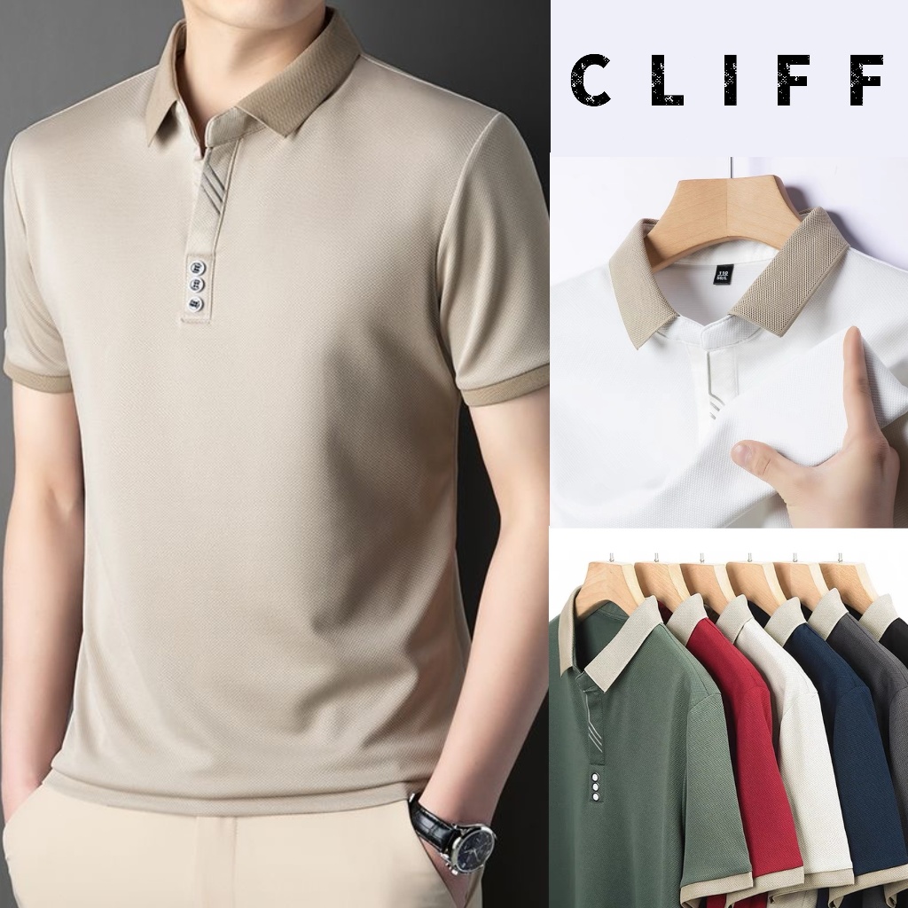 CLIFF Men Thin Top สไตล์ธุรกิจสบาย ๆ Men POLO เสื้อคอปกแขนสั้นคุณภาพสูง