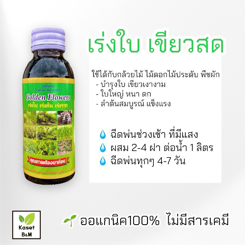 ปุ๋ยน้ำโกลเด้นด์ สูตรใบ ฮอร์โมนพืชทางใบ 100 ml. (Gol ขวดเขียว)