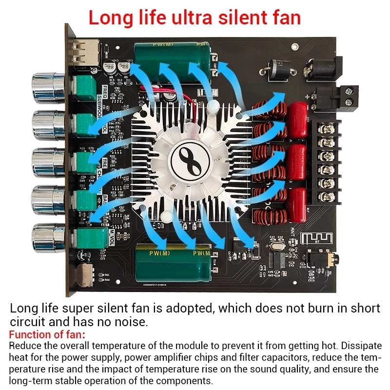 แอมป์จิ๋วbluetooth ZK HT21 2*160W TDA7498E พัดลมระบายความร้อนในตัว ซับวูฟเฟอร์เครื่องขยายเสียง ระบบ 2.1ch