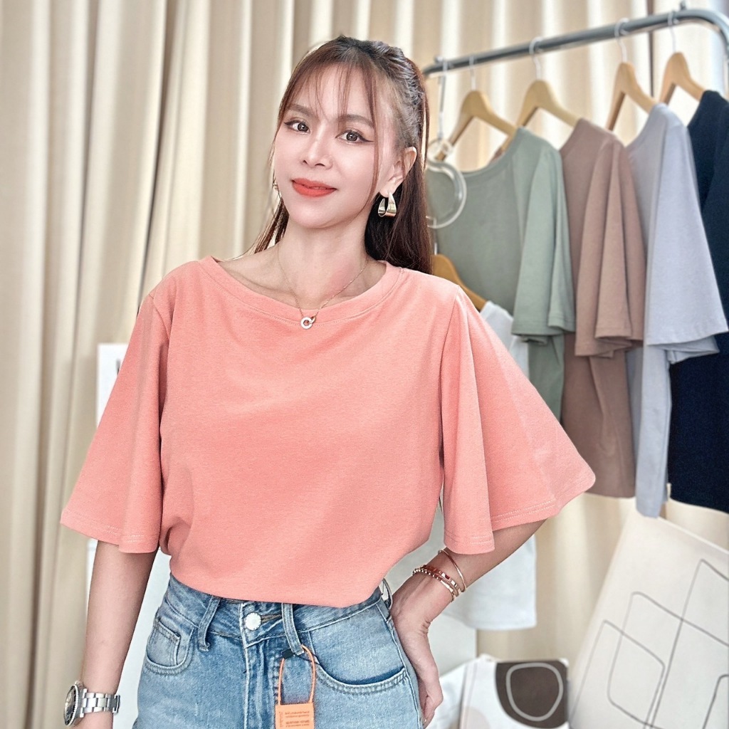 047 Deezyy เสื้อยืดคอปาดแขนระบาย ผ้าCotton supersofeมูจิ