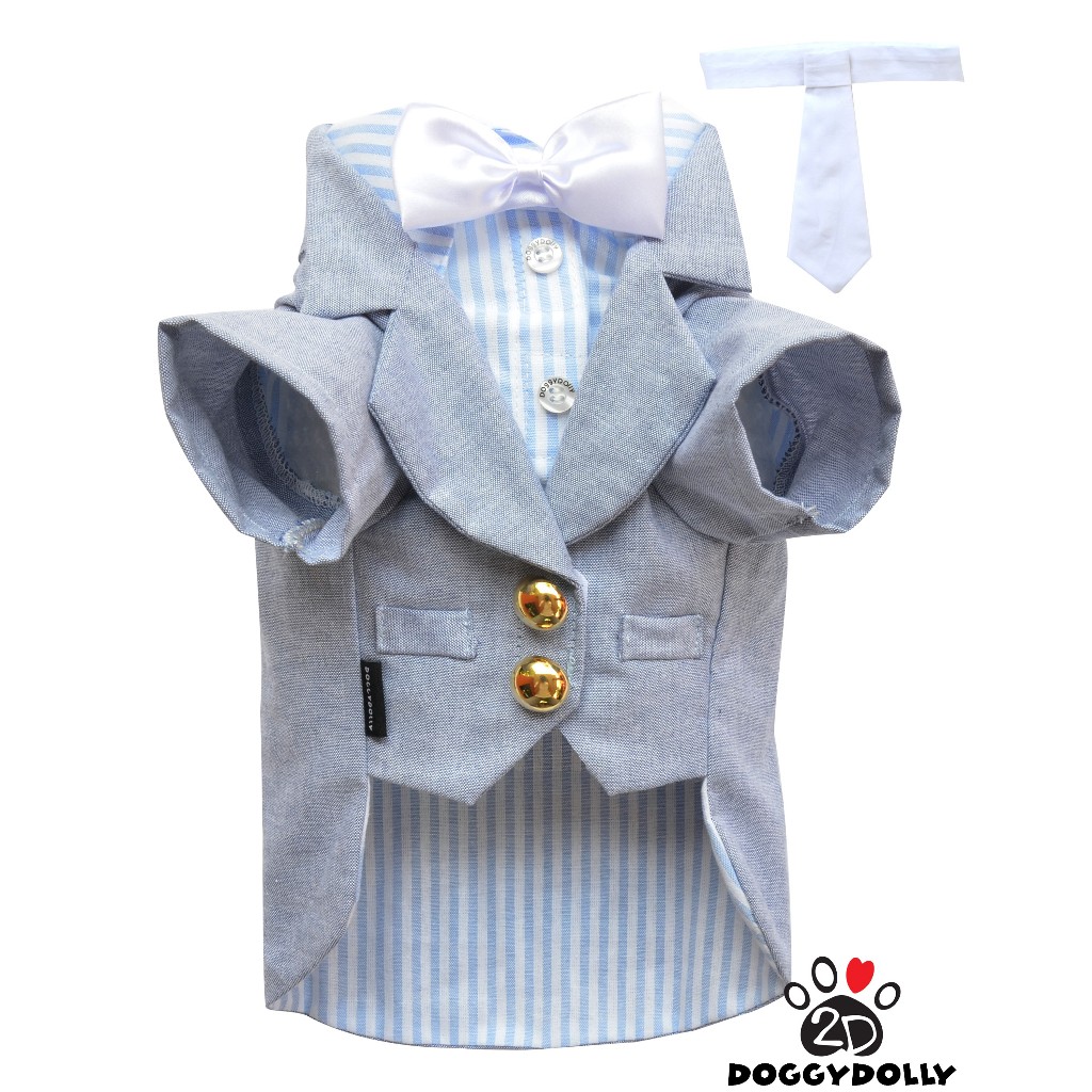 Pet cloths - Doggydolly ชุดเจ้าบ่าว เสื้อผ้าสัตว์เลี้ยง สุนัข ทักซิโด้ หมาแมว Tuxedo สูทโบว์หน้า ขนาดไซส์ 1-9 โล F065