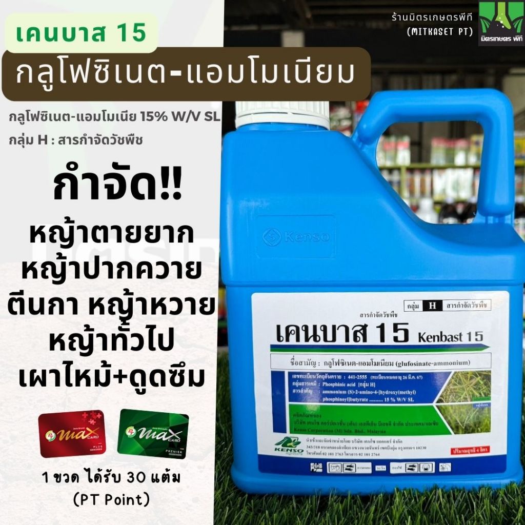เคนบาส 15 กลูโฟซิเนต-แอมโมเนียม สารกำจัดวัชพืชดื้อยา วัชพืชปราบยาก หญ้าตีนนก หญ้าแพรก แห้วหมู ยาฆ่าหญ้า ขนาด 4 ลิตร