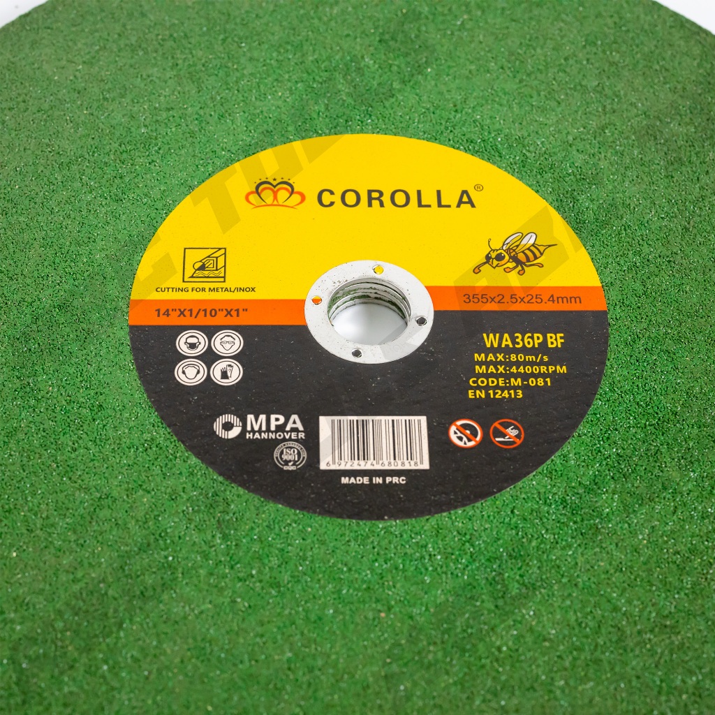 (ขายยกกล่อง 30 แผ่น) แผ่นตัดเหล็ก ขนาด 14 นิ้ว หนา 2.5 มม ตรา COROLLA ผึ้งทอง ใบตัด ตัดสแตนเลส - รูปที่ 3